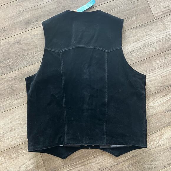 Cripple Creek Mens Vest L Black Suede Snap Button 100% Genuine Leather - Picture 2 of 3